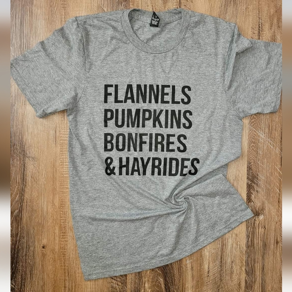 Flannels Pumpkins Bonfires & Hayrides Tee Boutique Fall Tee